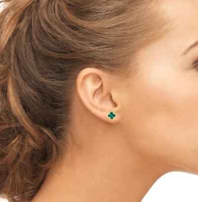 Donatello Gian Gold Flashed Sterling Silver Green Clover Studs In Green