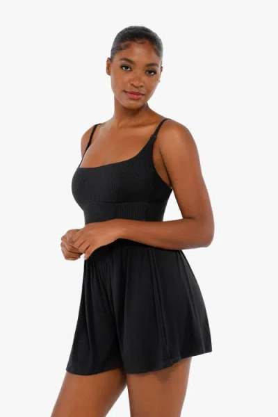 Popilush Shapewear Modal Tummy Control Wide-leg Romper In Midnight Black