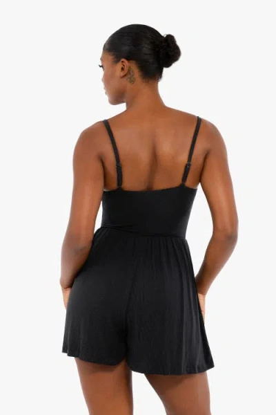 Popilush Shapewear Modal Tummy Control Wide-leg Romper In Midnight Black