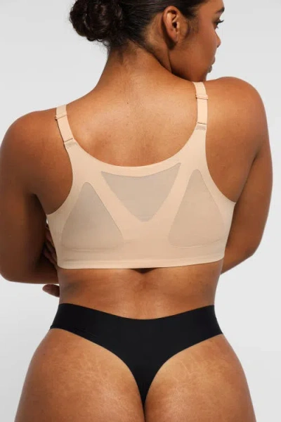 Shapellx Wireless Front-hook Back Smooth Bra In Warm Sand