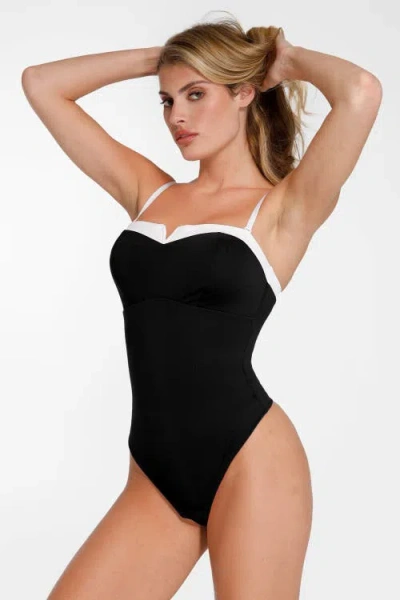 Popilush Shapewear Contrast Bra Strap Tummy Control Bodysuit In Standard Black