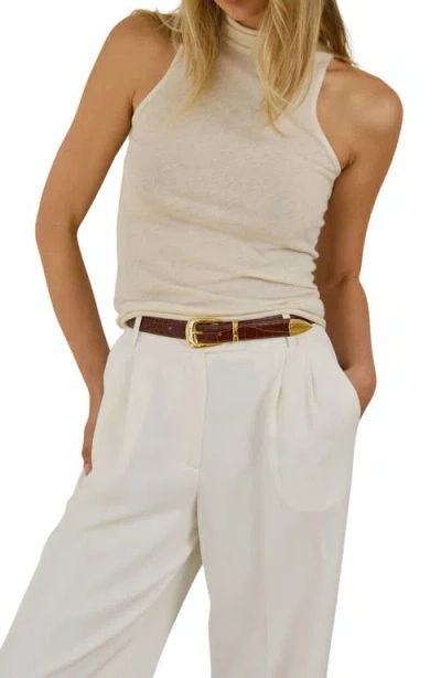 Aureum No. 16 Crocodile Texture Leather Belt In Umber Croc/gold