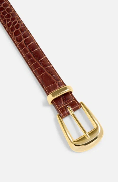 Aureum No. 16 Crocodile Texture Leather Belt In Umber Croc/gold