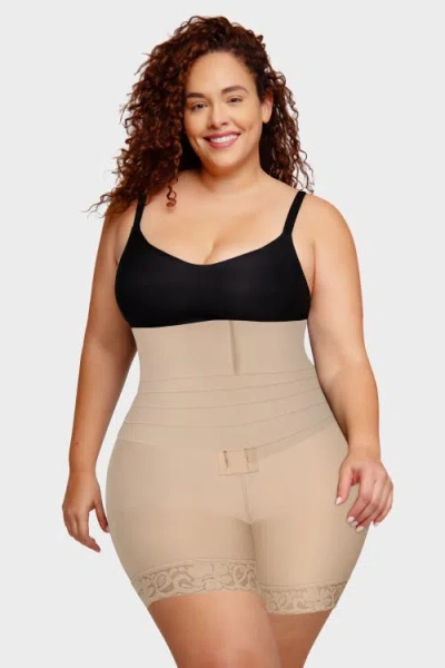Shapellx Airslim 2-in-1 High-waisted Booty Lift Shaper Shorts In Warm Khaki