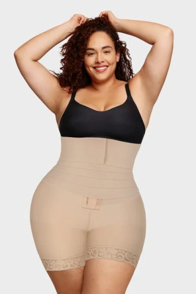 Shapellx Airslim 2-in-1 High-waisted Booty Lift Shaper Shorts In Warm Khaki