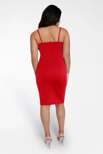 Popilush Shapewear Mesh Corset Panel Built-in Sculpting Midi Dress In Bright Red