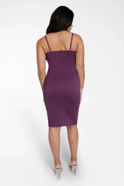 Popilush Shapewear Mesh Corset Panel Built-in Sculpting Midi Dress In Plum