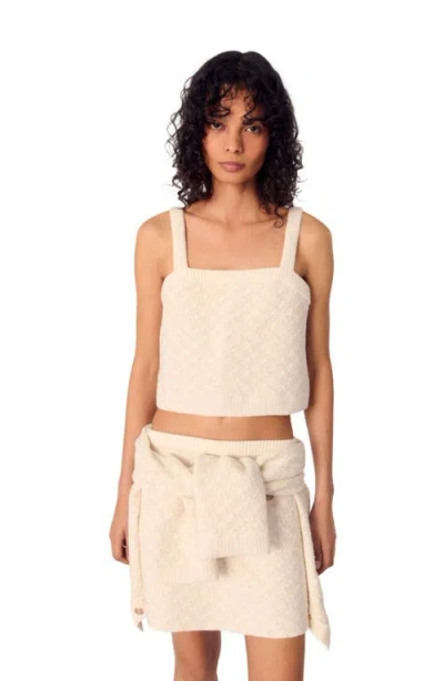 Maje Womens Blanc Tweed-pattern Cropped Knitted Top In Ecru