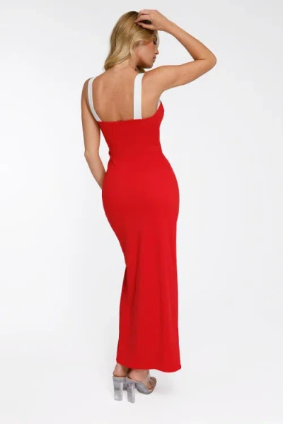Popilush Shapewear Contrast Trim Built-in Sculpting Maxi Dress In True Red
