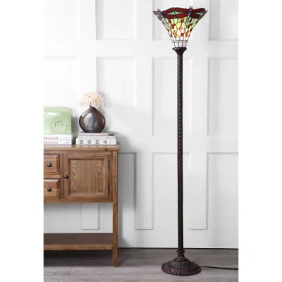 Jonathan Y Dragonfly Tiffany-style 71" Torchiere Led Floor Lamp In Bronze