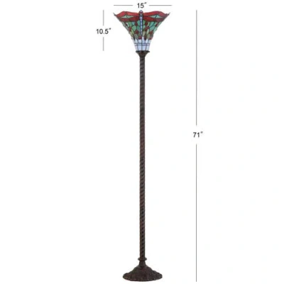Jonathan Y Dragonfly Tiffany-style 71" Torchiere Led Floor Lamp In Bronze