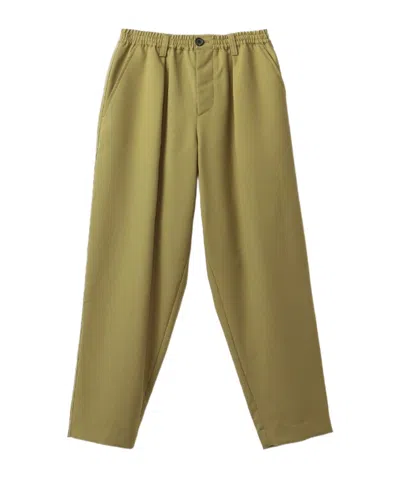 Marni Drawstring-waist Virgin-wool Trousers In Green