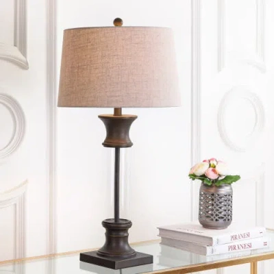 Jonathan Y Hunter 32" Metal/glass Led Table Lamp In Bronze/clear