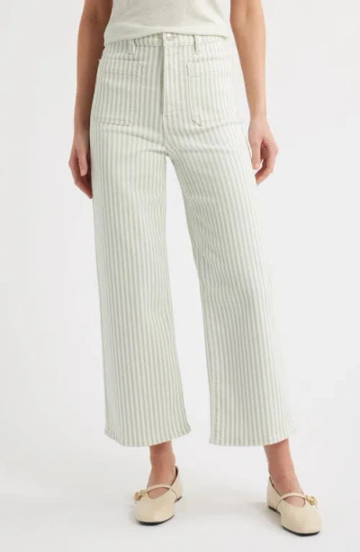 Frame The Anchor High Rise Subtle Wide Leg Pant In Seamist Stripe In White