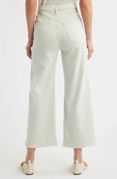 Frame The Anchor High Rise Subtle Wide Leg Pant In Seamist Stripe In White