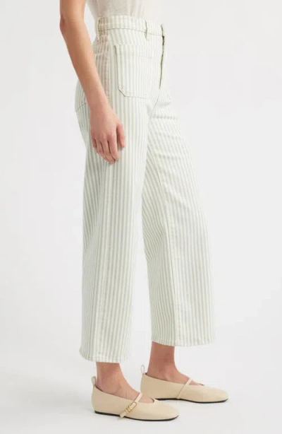 Frame The Anchor High Rise Subtle Wide Leg Pant In Seamist Stripe In White