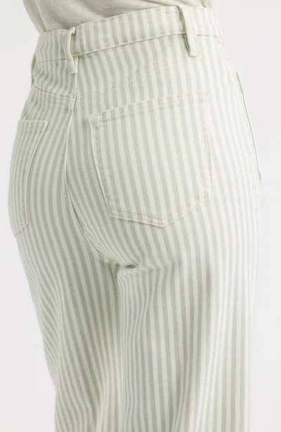 Frame The Anchor High Rise Subtle Wide Leg Pant In Seamist Stripe In White