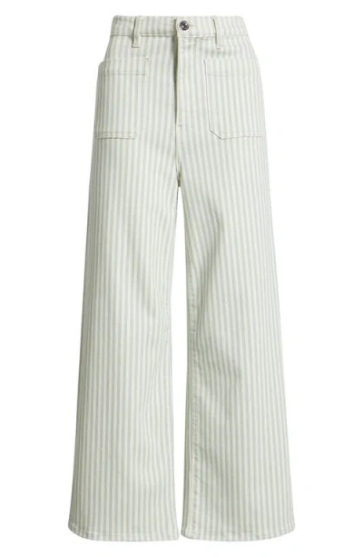 Frame The Anchor High Rise Subtle Wide Leg Pant In Seamist Stripe In White
