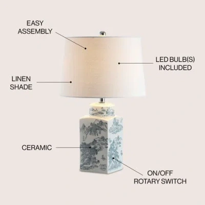 Jonathan Y Audrey 24.5" Chinoiserie Led Table Lamp, Blue/white In Blue/white