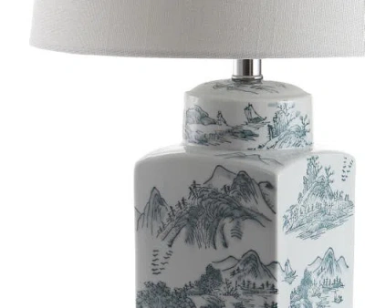 Jonathan Y Audrey 24.5" Chinoiserie Led Table Lamp, Blue/white In Blue/white