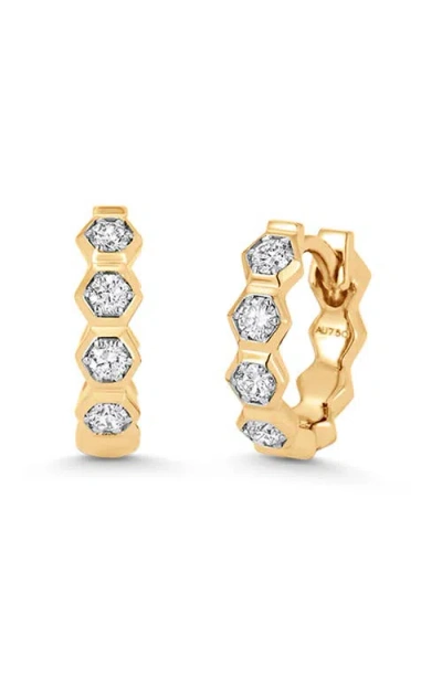 Sara Weinstock 18k Yellow Gold Honey Comb Diamond Huggie Earrings In Yellow Gold/diamond