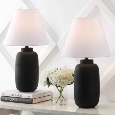 Jonathan Y Elinore 24.5" Minimalist Scandinavian Resin/iron Ginger Jar Led Table Lamp In Matte Black