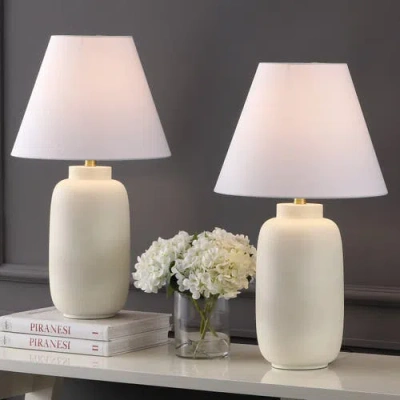 Jonathan Y Elinore 24.5" Minimalist Scandinavian Resin/iron Ginger Jar Led Table Lamp In Matte Cream