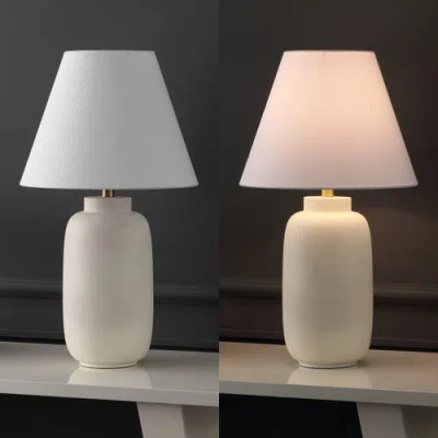 Jonathan Y Elinore 24.5" Minimalist Scandinavian Resin/iron Ginger Jar Led Table Lamp In Matte Cream