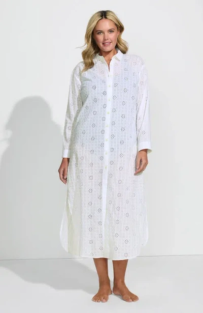 Lands' End Eyelet Button Down Maxi Cover-up Dress In White