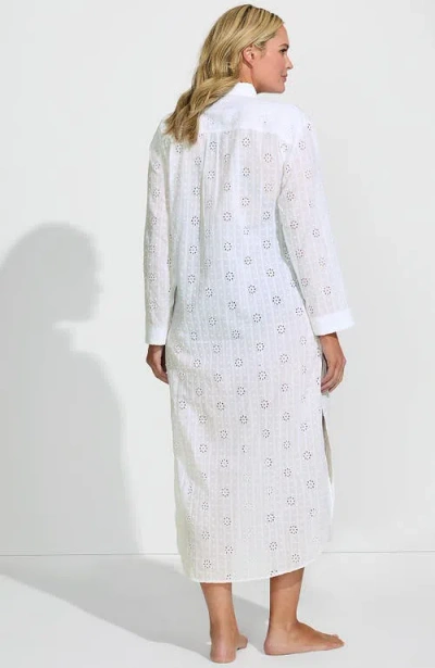 Lands' End Eyelet Button Down Maxi Cover-up Dress In White