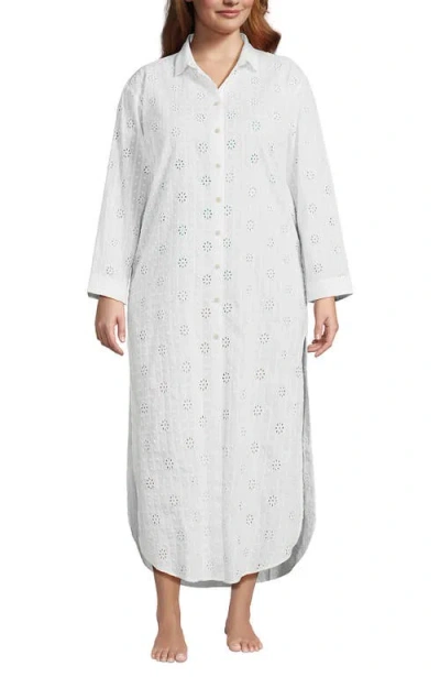 Lands' End Eyelet Button Down Maxi Cover-up Dress In White