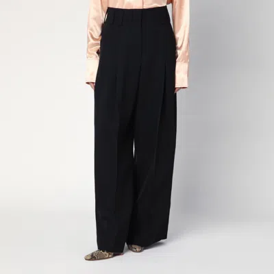 Jil Sander Wide Black Pants In Silk Blend In Black