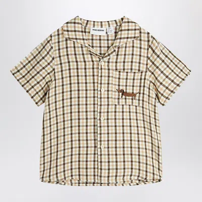 Mini Rodini Beige Shirt With A Checkered Pattern In Neutral