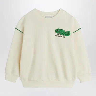 Mini Rodini Ivory Sweatshirt With A Velvet Lizard In White