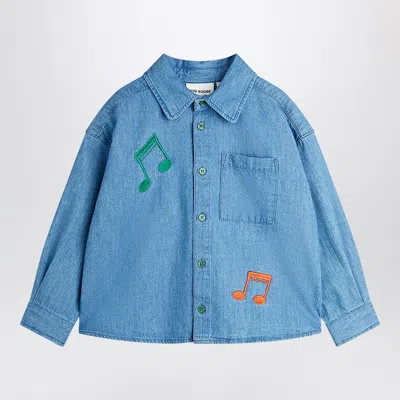 Mini Rodini Light Blue Denim Shirt With Musical Notes