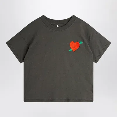 Mini Rodini Faded Black T-shirt With Heart Embroidery And Arrow