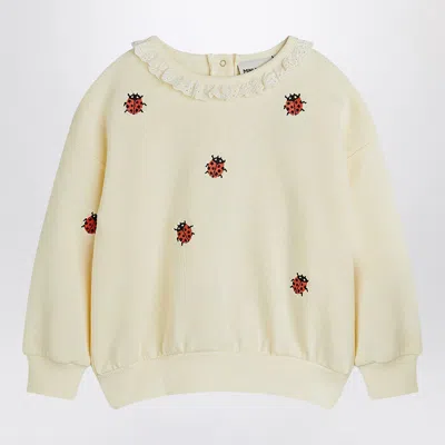 Mini Rodini Ivory Sweatshirt With Embroidered Ladybugs In Neutral