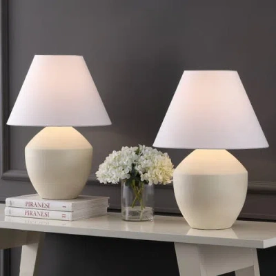 Jonathan Y Ralf 20.5" Minimalist Scandinavian Resin/iron Led Table Lamp In Matte Cream