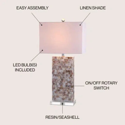 Jonathan Y Cannon 29" Seashell And Crystal Led Table Lamp, Natural/clear In Natural/clear
