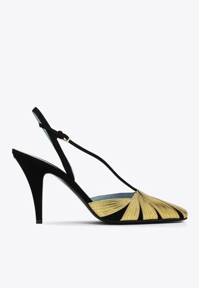Valentino Foliefoliage 90 Suede Slingback Pumps In Black