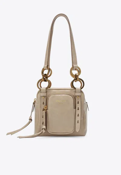 Prada Dangle Mini Leather Top Handle In Powder