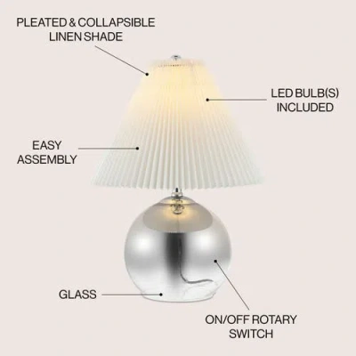 Jonathan Y Louisa 22.5" Mid-century Modern Round Glass/iron Pleated Shade Led Table Lamp, Smoke Gradient/chrome In Smoke Gradient/chrome