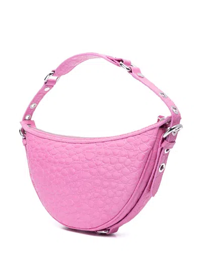 By Far Gib Embossed Crocodile-effect Shoulder Bag In Fuchsia