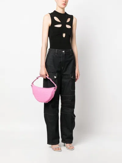 By Far Gib Embossed Crocodile-effect Shoulder Bag In Fuchsia