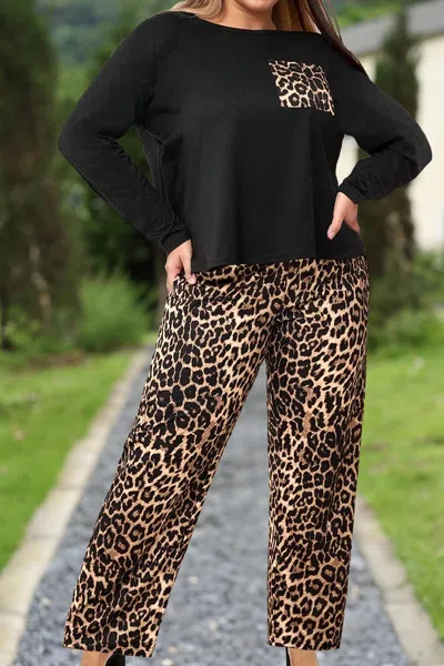66DISCO LEOPARD TOP AND PANTS SET IN BLACK 