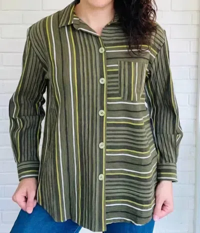 Habitat Change Your Stripes Boyfriend Pocket Shirt In Olive In Green