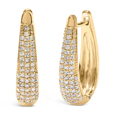 Haus Of Brilliance 14k Yellow Gold Plated .925 Sterling Silver 3/8 Cttw Pave Set Diamond Hoop Earrings In Yellow