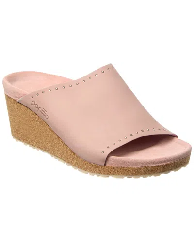 Birkenstock Papillio By  Namica Rivets Narrow Leather Wedge Sandal In Pink