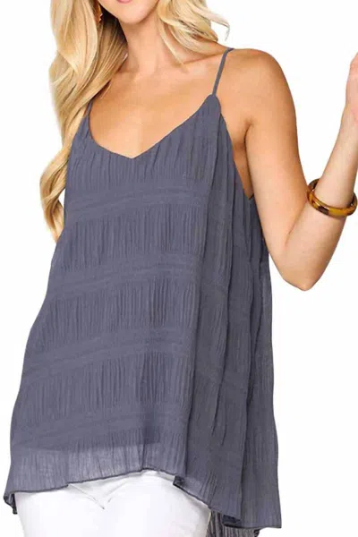 Gigio Pleated Cami Tank Top In Steel Blue In Blue