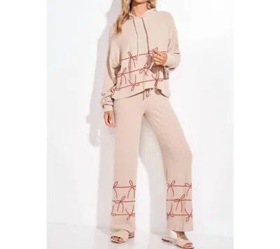 Phil Love Christmas Ribbon Loungewear Pajama Set In Beige In Beige